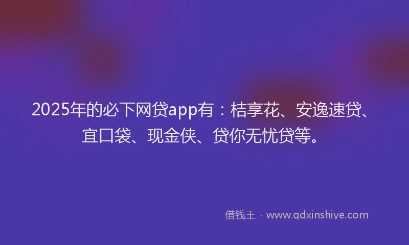 2025年的必下网贷app有：桔享花、安逸速贷、宜口袋、现金侠、贷你无忧贷等。