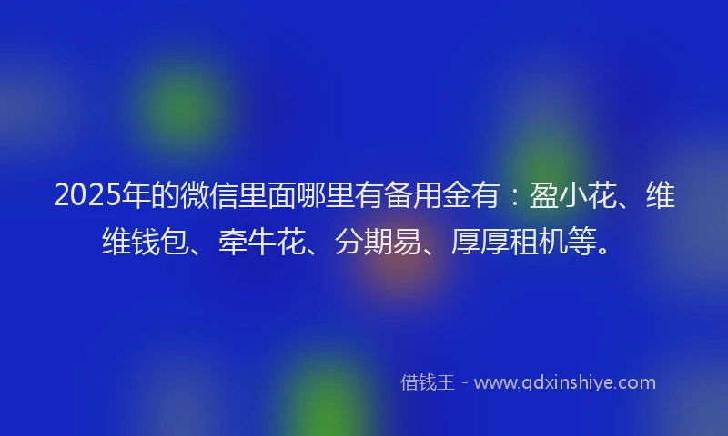 2025年的微信里面哪里有备用金有：盈小花、维维钱包、牵牛花、分期易、厚厚租机等。