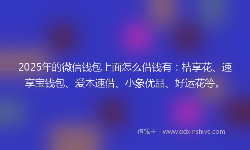 2025年的微信钱包上面怎么借钱有：桔享花、速享宝钱包、爱木速借、小象优品、好运花等。