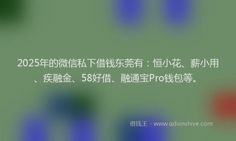 2025年的微信私下借钱东莞有：恒小花、薪小用、疾融金、58好借、融通宝Pro钱包等。