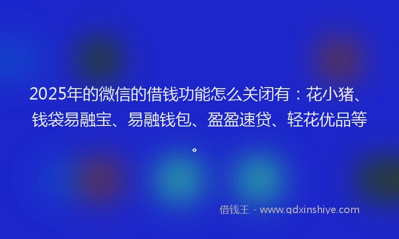 2025年的微信的借钱功能怎么关闭有：花小猪、钱袋易融宝、易融钱包、盈盈速贷、轻花优品等。