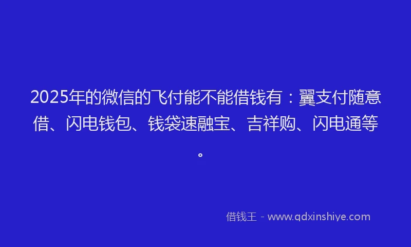 2025年的微信的飞付能不能借钱有：翼支付随意借、闪电钱包、钱袋速融宝、吉祥购、闪电通等。