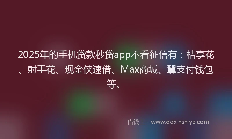 2025年的手机贷款秒贷app不看征信有：桔享花、射手花、现金侠速借、Max商城、翼支付钱包等。