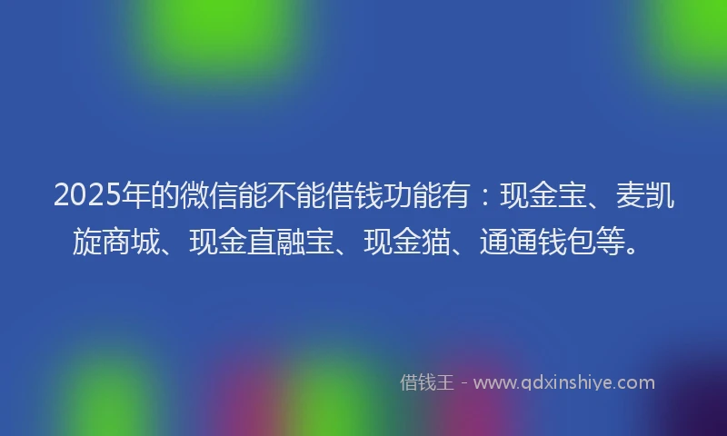 2025年的微信能不能借钱功能有：现金宝、麦凯旋商城、现金直融宝、现金猫、通通钱包等。