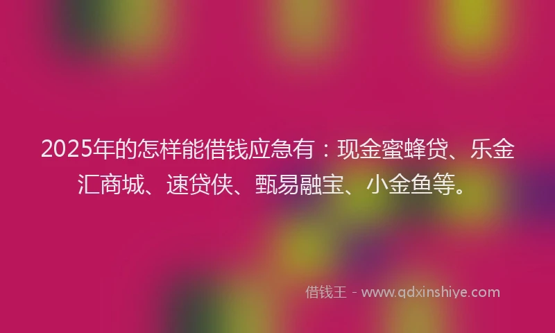 2025年的怎样能借钱应急有：现金蜜蜂贷、乐金汇商城、速贷侠、甄易融宝、小金鱼等。