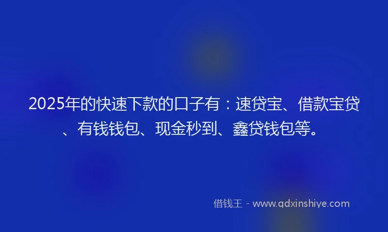 2025年的快速下款的口子有：速贷宝、借款宝贷、有钱钱包、现金秒到、鑫贷钱包等。