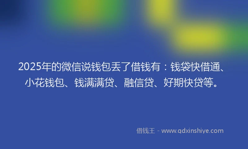 2025年的微信说钱包丢了借钱有：钱袋快借通、小花钱包、钱满满贷、融信贷、好期快贷等。