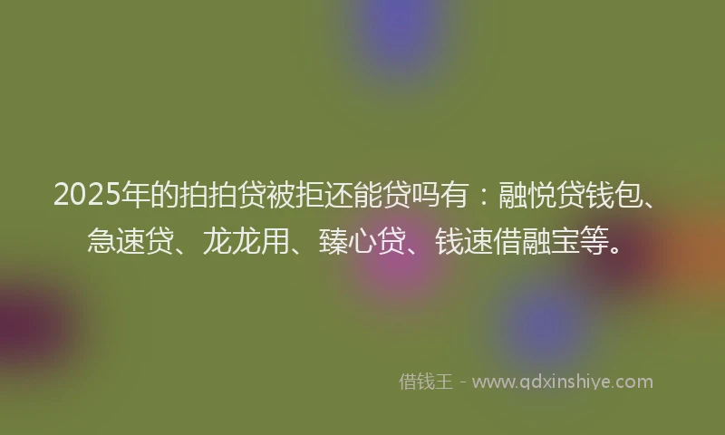 2025年的拍拍贷被拒还能贷吗有：融悦贷钱包、急速贷、龙龙用、臻心贷、钱速借融宝等。