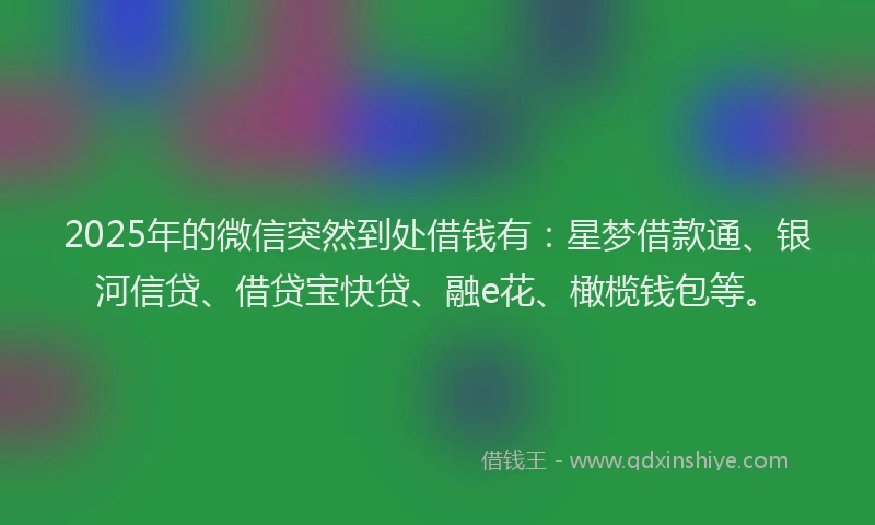 2025年的微信突然到处借钱有：星梦借款通、银河信贷、借贷宝快贷、融e花、橄榄钱包等。
