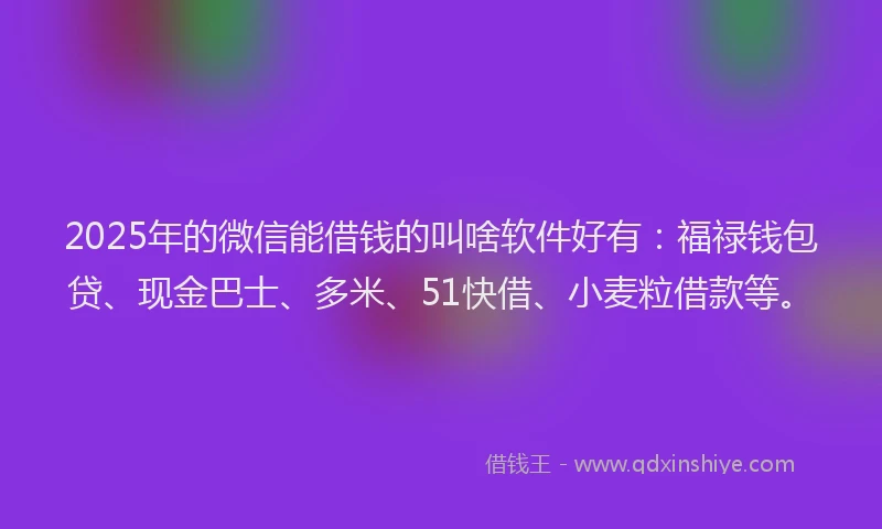 2025年的微信能借钱的叫啥软件好有：福禄钱包贷、现金巴士、多米、51快借、小麦粒借款等。
