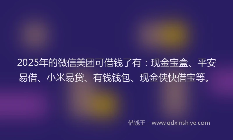 2025年的微信美团可借钱了有：现金宝盒、平安易借、小米易贷、有钱钱包、现金侠快借宝等。