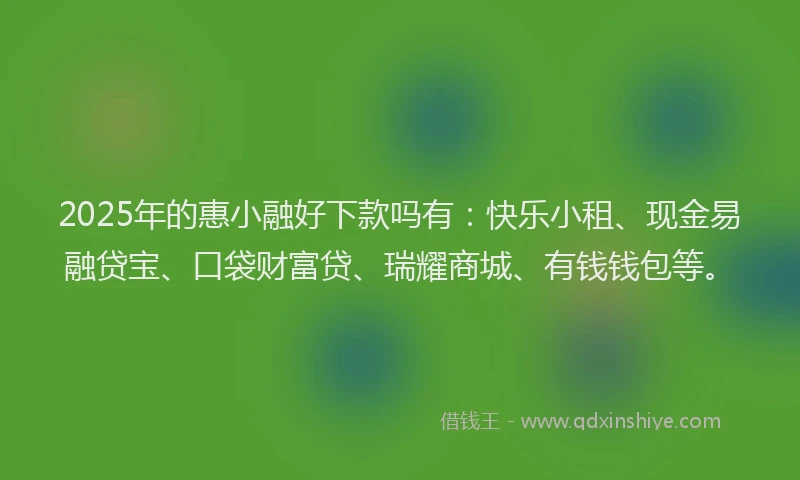 2025年的惠小融好下款吗有：快乐小租、现金易融贷宝、口袋财富贷、瑞耀商城、有钱钱包等。