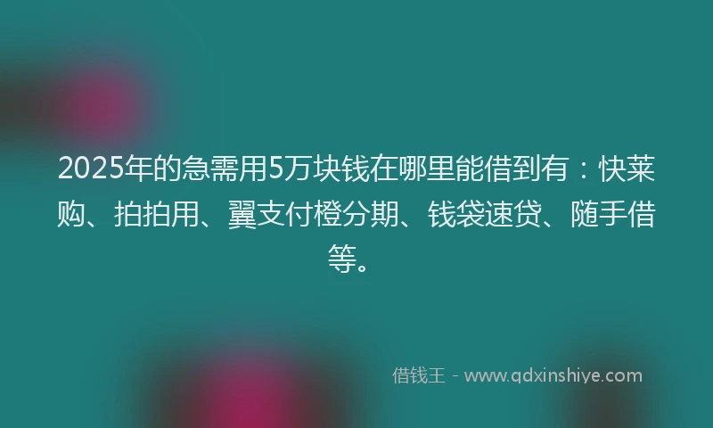 2025年的急需用5万块钱在哪里能借到有：快莱购、拍拍用、翼支付橙分期、钱袋速贷、随手借等。