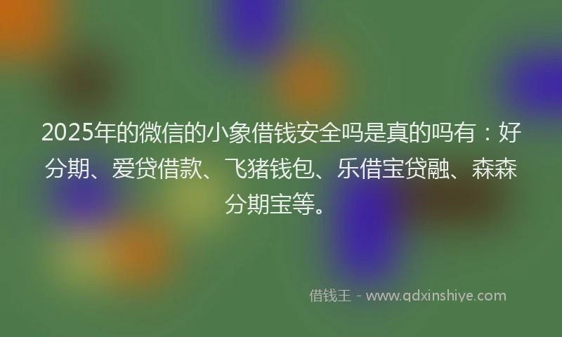 2025年的微信的小象借钱安全吗是真的吗有：好分期、爱贷借款、飞猪钱包、乐借宝贷融、森森分期宝等。