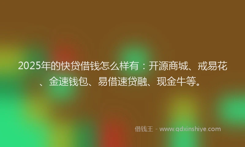 2025年的快贷借钱怎么样有：开源商城、戒易花、金速钱包、易借速贷融、现金牛等。