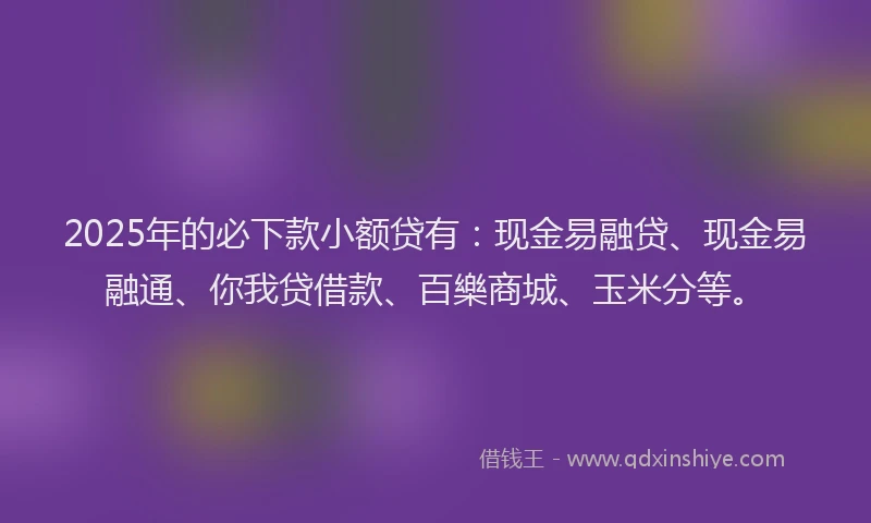 2025年的必下款小额贷有：现金易融贷、现金易融通、你我贷借款、百樂商城、玉米分等。