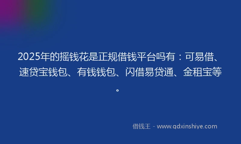 2025年的摇钱花是正规借钱平台吗有：可易借、速贷宝钱包、有钱钱包、闪借易贷通、金租宝等。