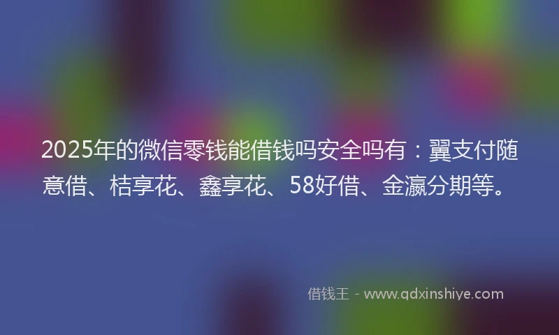 2025年的微信零钱能借钱吗安全吗有：翼支付随意借、桔享花、鑫享花、58好借、金瀛分期等。