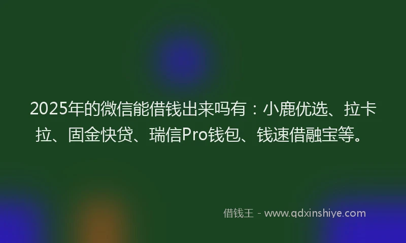 2025年的微信能借钱出来吗有：小鹿优选、拉卡拉、固金快贷、瑞信Pro钱包、钱速借融宝等。