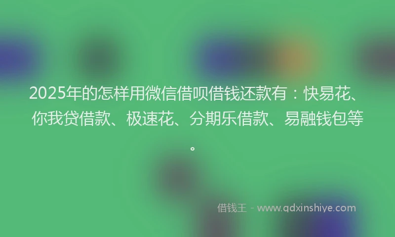 2025年的怎样用微信借呗借钱还款有：快易花、你我贷借款、极速花、分期乐借款、易融钱包等。