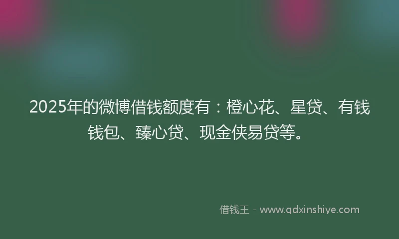 2025年的微博借钱额度有：橙心花、星贷、有钱钱包、臻心贷、现金侠易贷等。
