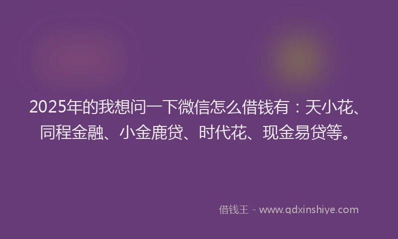 2025年的我想问一下微信怎么借钱有：天小花、同程金融、小金鹿贷、时代花、现金易贷等。