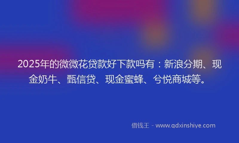 2025年的微微花贷款好下款吗有：新浪分期、现金奶牛、甄信贷、现金蜜蜂、兮悦商城等。