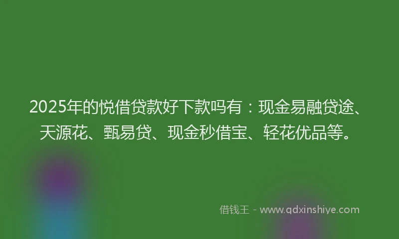 2025年的悦借贷款好下款吗有：现金易融贷途、天源花、甄易贷、现金秒借宝、轻花优品等。