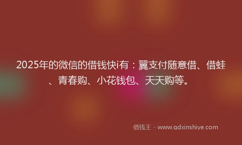 2025年的微信的借钱快i有：翼支付随意借、借蛙、青春购、小花钱包、天天购等。