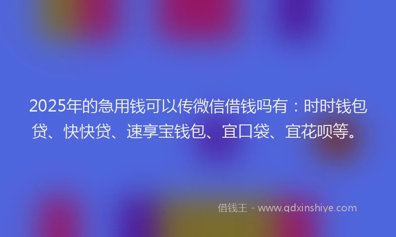 2025年的急用钱可以传微信借钱吗有：时时钱包贷、快快贷、速享宝钱包、宜口袋、宜花呗等。