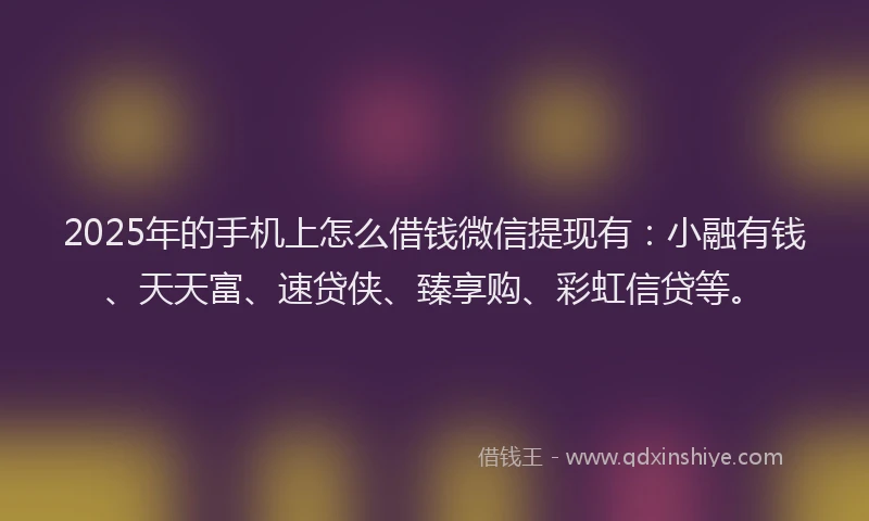 2025年的手机上怎么借钱微信提现有：小融有钱、天天富、速贷侠、臻享购、彩虹信贷等。