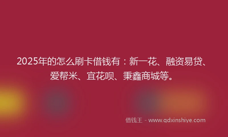 2025年的怎么刷卡借钱有：新一花、融资易贷、爱帮米、宜花呗、秉鑫商城等。