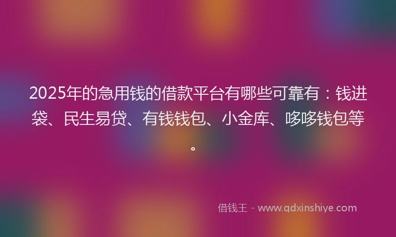 2025年的急用钱的借款平台有哪些可靠有：钱进袋、民生易贷、有钱钱包、小金库、哆哆钱包等。