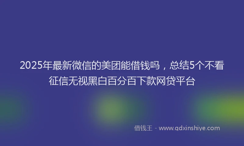 2025年最新微信的美团能借钱吗，总结5个不看征信无视黑白百分百下款网贷平台