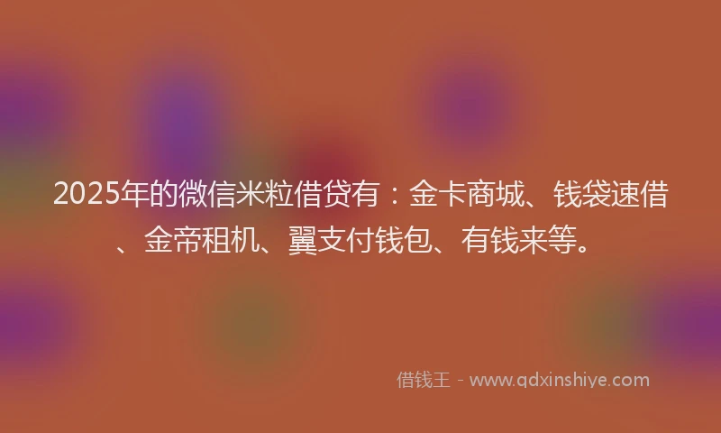 2025年的微信米粒借贷有：金卡商城、钱袋速借、金帝租机、翼支付钱包、有钱来等。