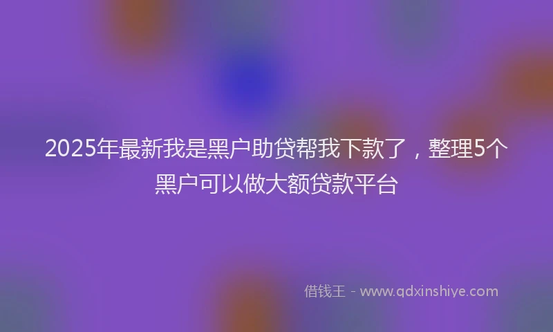 2025年最新我是黑户助贷帮我下款了，整理5个黑户可以做大额贷款平台