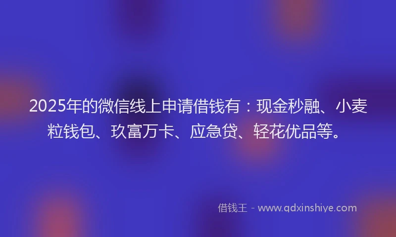 2025年的微信线上申请借钱有：现金秒融、小麦粒钱包、玖富万卡、应急贷、轻花优品等。