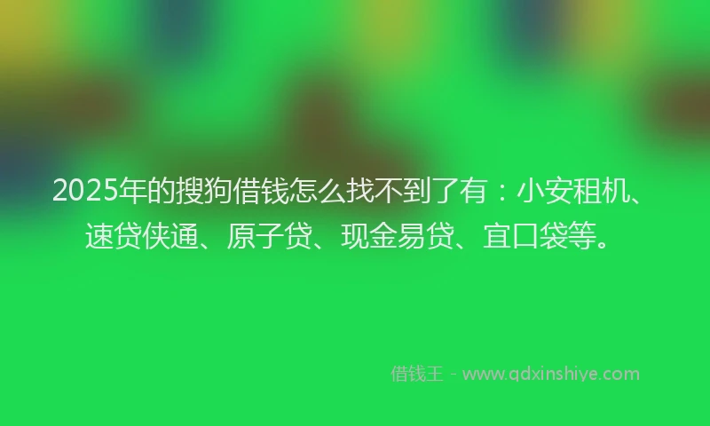 2025年的搜狗借钱怎么找不到了有：小安租机、速贷侠通、原子贷、现金易贷、宜口袋等。