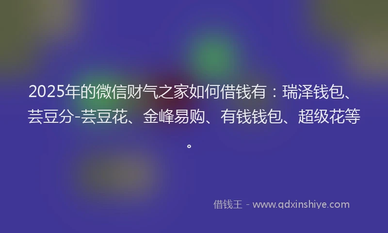 2025年的微信财气之家如何借钱有：瑞泽钱包、芸豆分-芸豆花、金峰易购、有钱钱包、超级花等。
