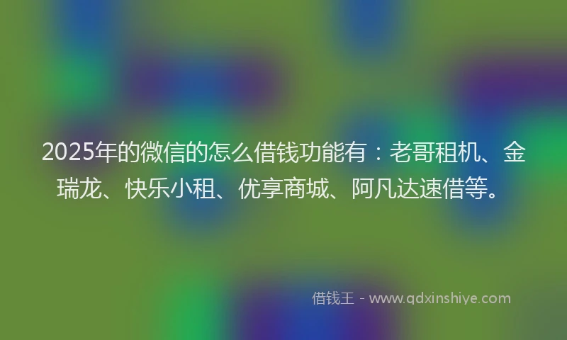 2025年的微信的怎么借钱功能有：老哥租机、金瑞龙、快乐小租、优享商城、阿凡达速借等。