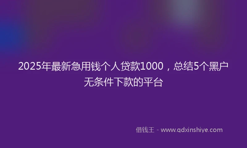 2025年最新急用钱个人贷款1000，总结5个黑户无条件下款的平台