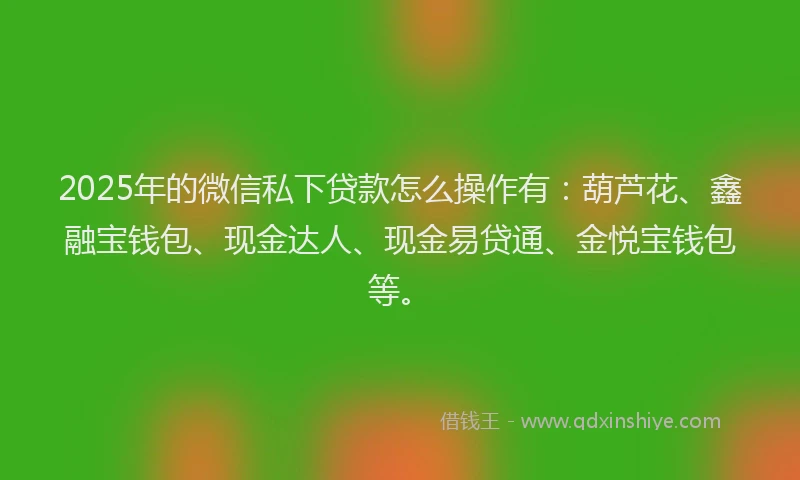 2025年的微信私下贷款怎么操作有：葫芦花、鑫融宝钱包、现金达人、现金易贷通、金悦宝钱包等。