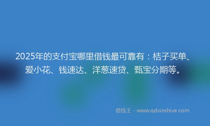 2025年的支付宝哪里借钱最可靠有：桔子买单、爱小花、钱速达、洋葱速贷、甄宝分期等。