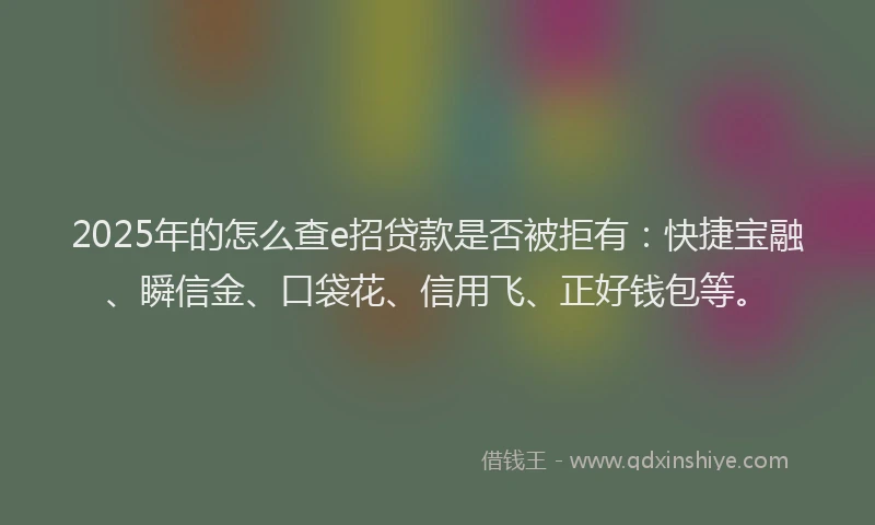 2025年的怎么查e招贷款是否被拒有：快捷宝融、瞬信金、口袋花、信用飞、正好钱包等。