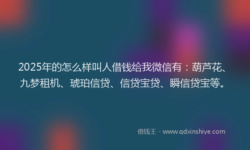 2025年的怎么样叫人借钱给我微信有：葫芦花、九梦租机、琥珀信贷、信贷宝贷、瞬信贷宝等。