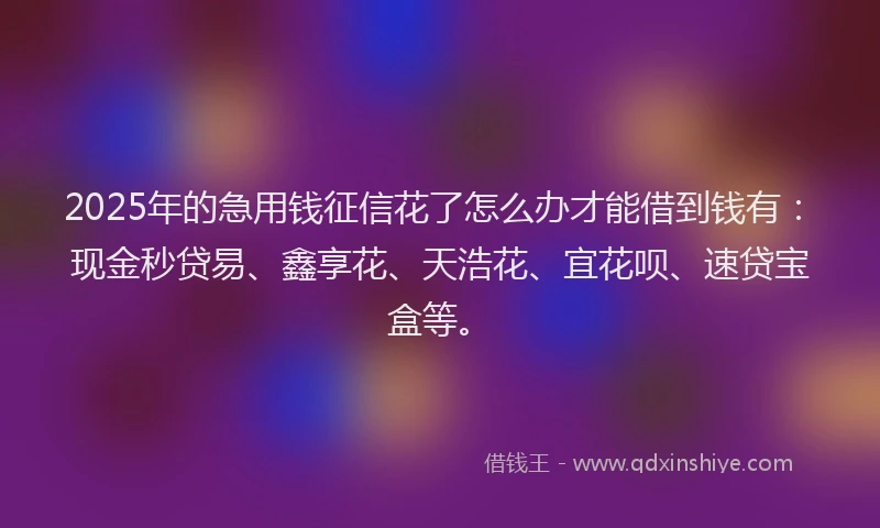 2025年的急用钱征信花了怎么办才能借到钱有：现金秒贷易、鑫享花、天浩花、宜花呗、速贷宝盒等。