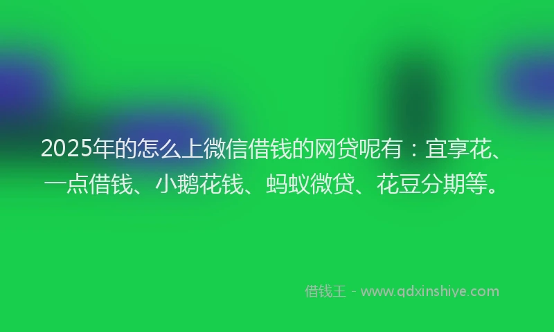 2025年的怎么上微信借钱的网贷呢有：宜享花、一点借钱、小鹅花钱、蚂蚁微贷、花豆分期等。