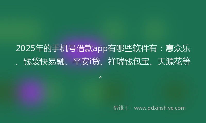 2025年的手机号借款app有哪些软件有：惠众乐、钱袋快易融、平安i贷、祥瑞钱包宝、天源花等。