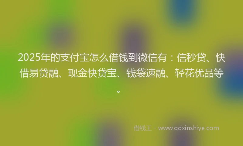 2025年的支付宝怎么借钱到微信有：信秒贷、快借易贷融、现金快贷宝、钱袋速融、轻花优品等。