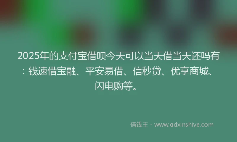 2025年的支付宝借呗今天可以当天借当天还吗有：钱速借宝融、平安易借、信秒贷、优享商城、闪电购等。